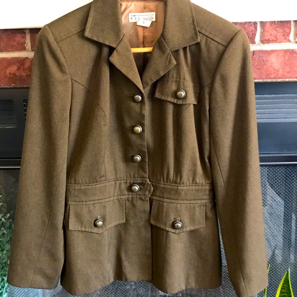 f.l. malik olive green jacket.  Bronze buttons